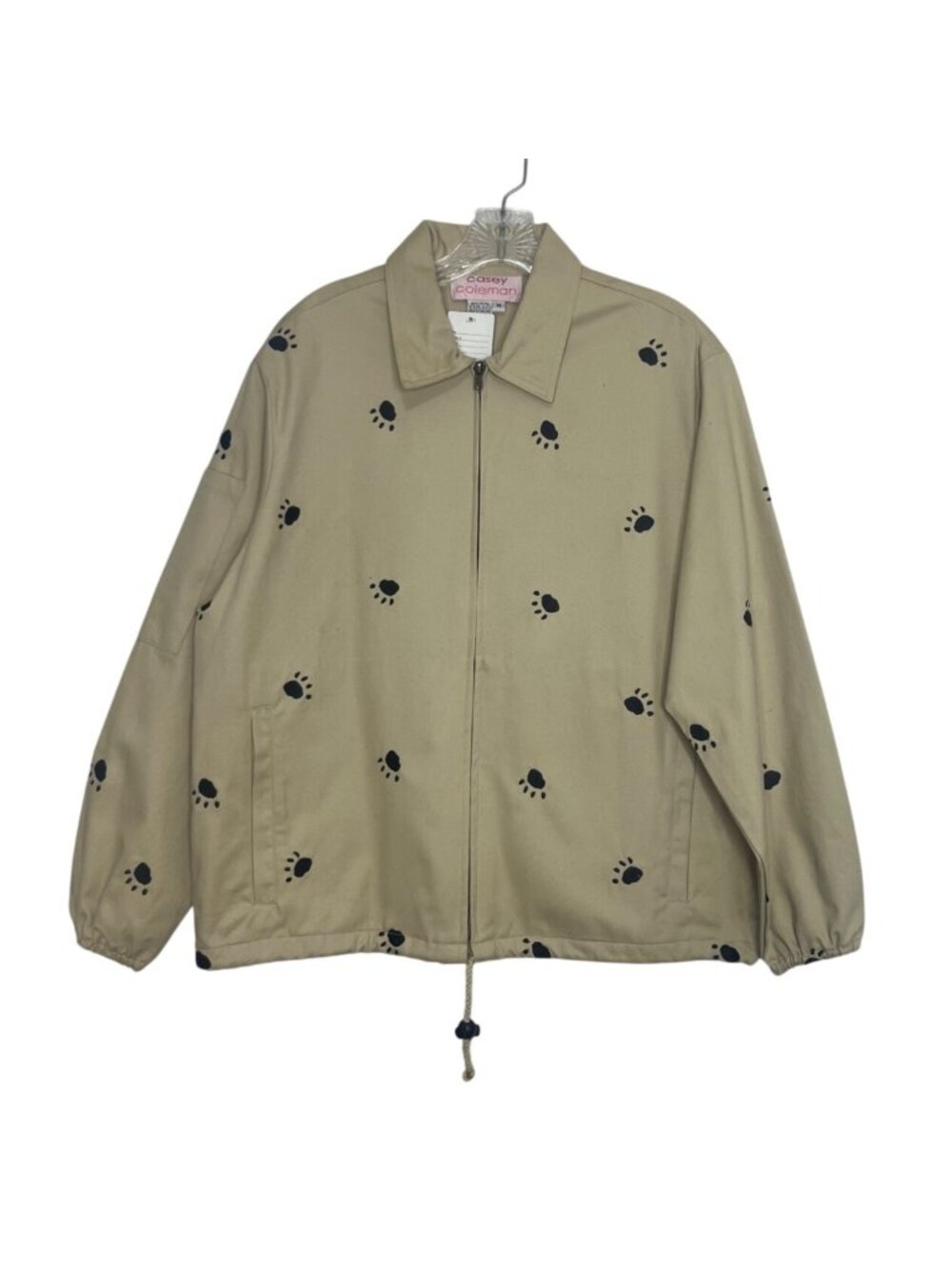 Casey Coleman  Jacket Black Dog Paw Prints Womens Medium Beige New Zip Front